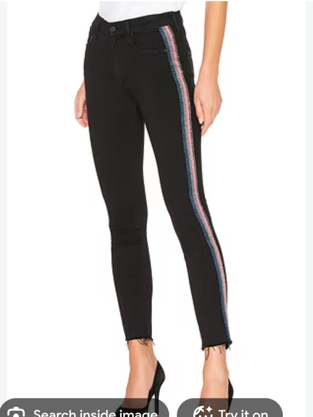 MOTHER Black Skinny Jeans with Pink & Blue Side Stripes